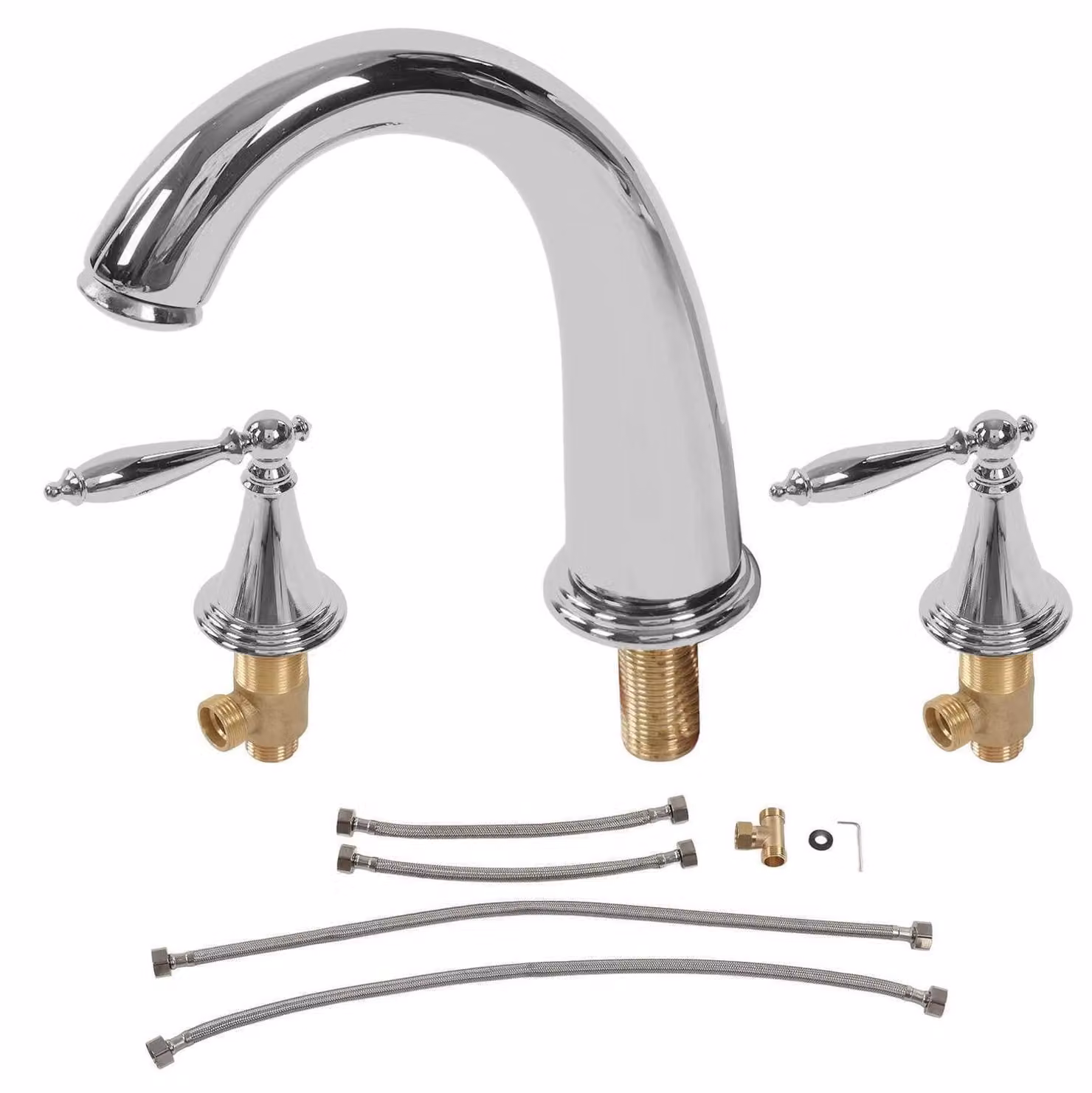Miscelatore per lavabo a tre fori, con due maniglie, finitura argento, per acqua calda e fredda