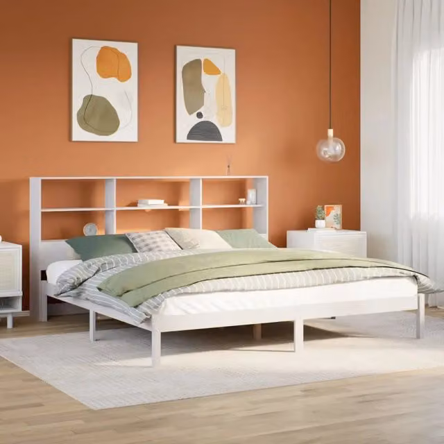 Letto con libreria e scomparti laterali vidaXL in legno di pino bianco L/P/H: 228.5 x 186.0 x 110.0 cm – 1