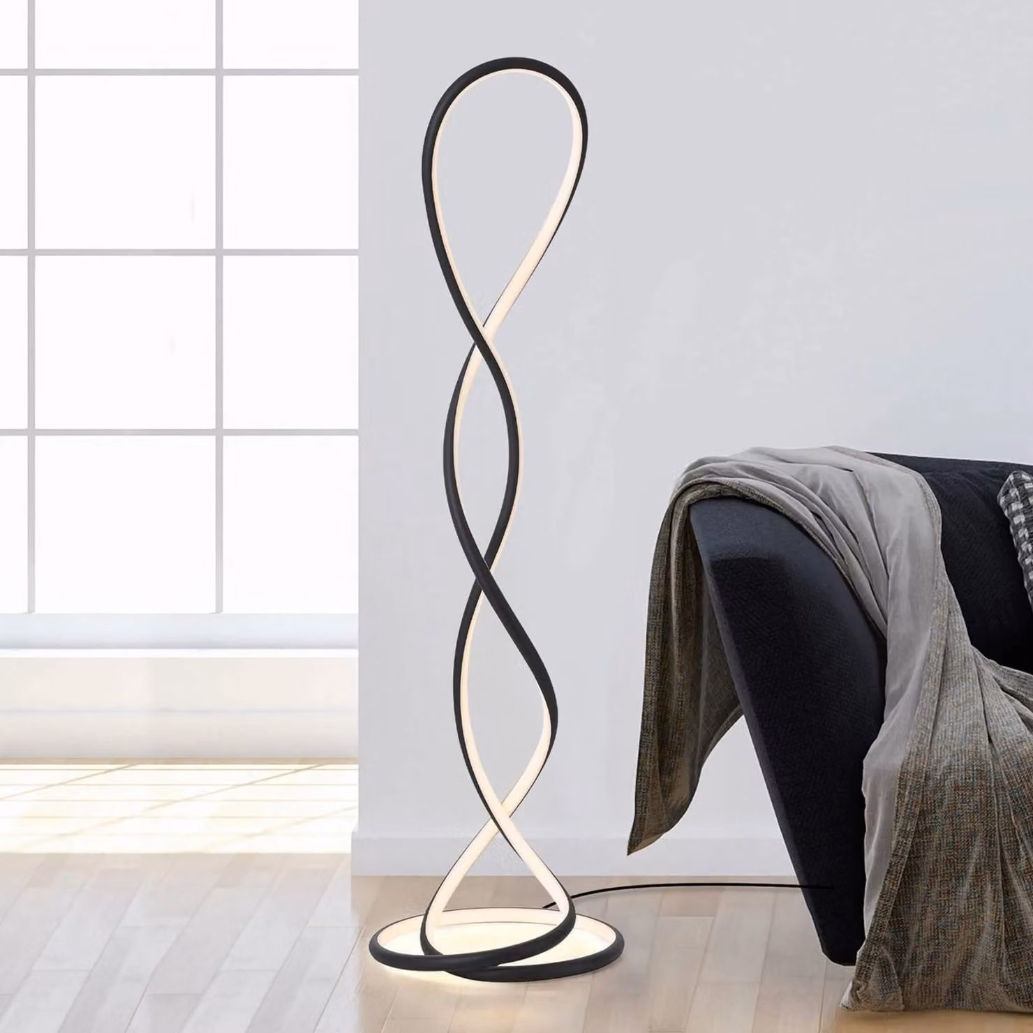Paul Neuhaus Lampada da terra a LED Twist, dimmerabile, Nero, Soggiorno / Sala da pranzo, Alluminio, Moderno, Lampada LED da terra