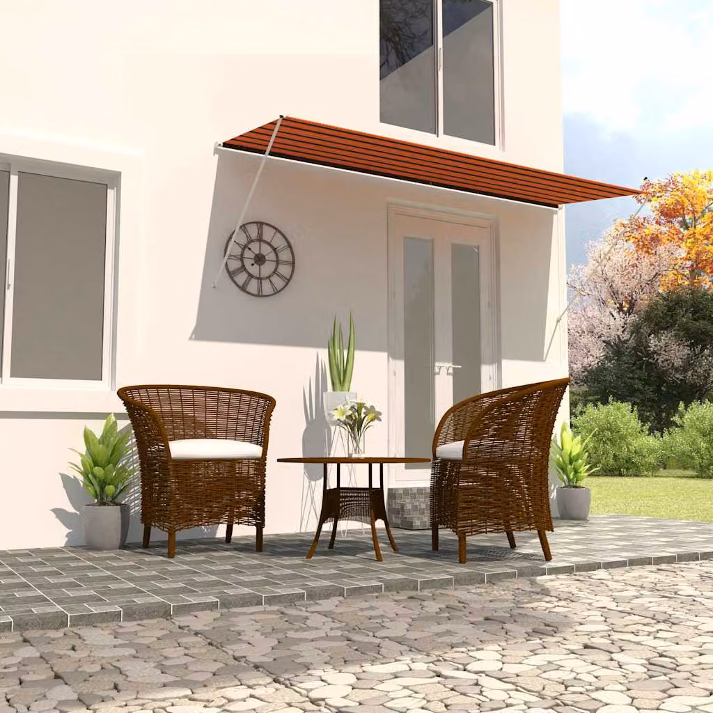 vidaXL Tenda da Sole Retrattile Manuale in Poliestere e Acciaio, Arancione e Marrone, L 300 x P 150 cm