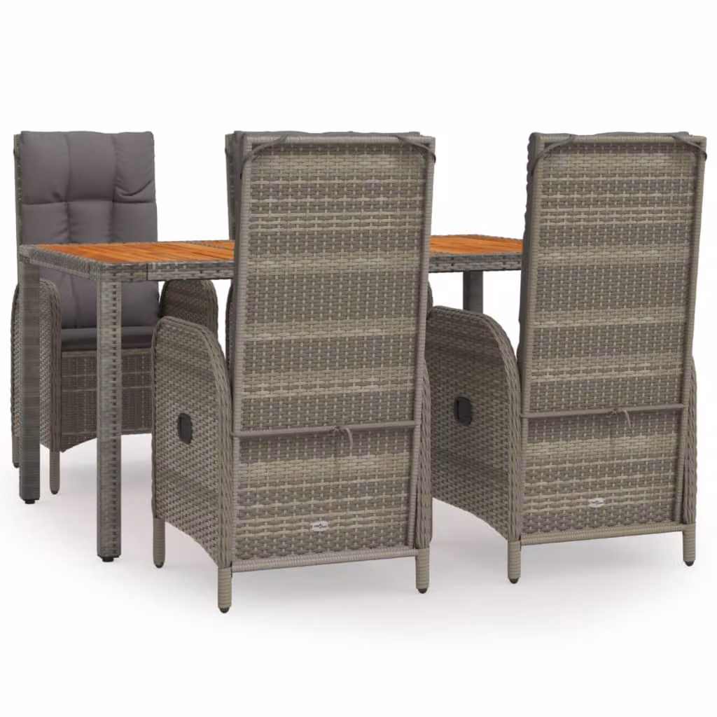 Set da Pranzo da Giardino 5 pz con Cuscini in Polyrattan Grigio