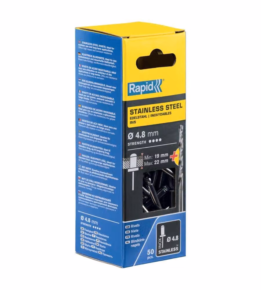 Rapid Rivetti Acciaio Inox 4,8x25 mm con Punta Trapano - 50 Pezzi