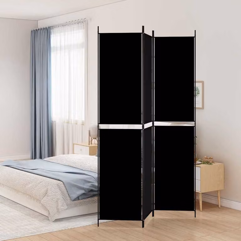 Divisorio a 3 Pannelli vidaXL Nero in Tessuto H: 220 cm, L: 150 cm