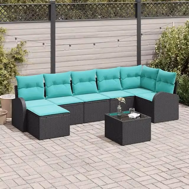 Set di divani 8 pz Nero e Turchese polyrattan 3354815