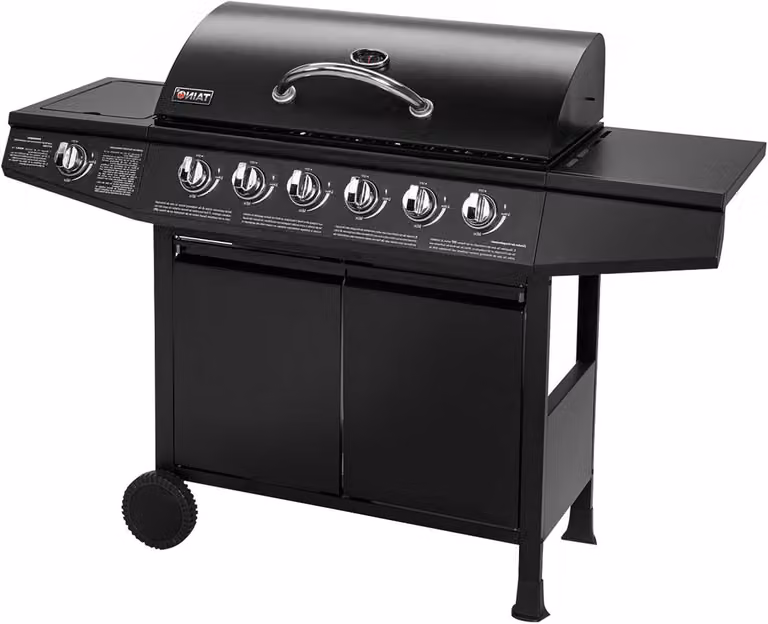 Barbecue a gas – Griglia a gas – Carrello per barbecue – Cucina esterna con griglia – 6 bruciatori in acciaio inossidabile + bruciatore laterale – Ampia superficie di cottura: 76x34 cm