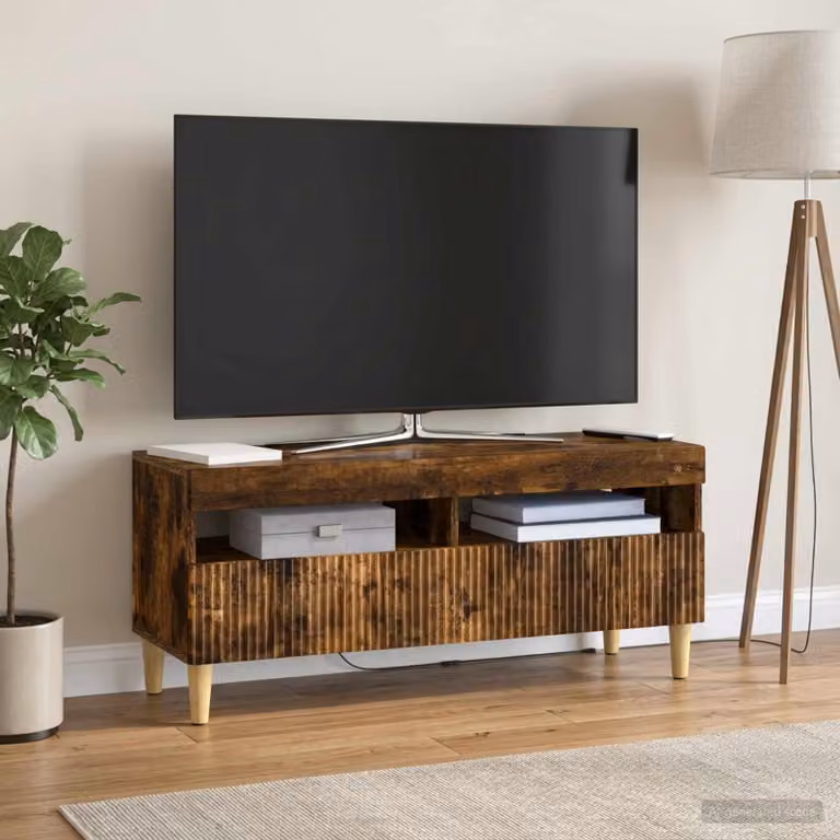 Mobile TV LED vidaXL ARNHEM con illuminazione integrata, Rovere Fumo, L 100 x P 35 x H 43 cm