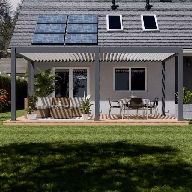 Pergola bioclimatica motorizzata autoportante Ombréa ELMO L: 600 cm, P: 400 cm, Colore: Antracite/Bianco