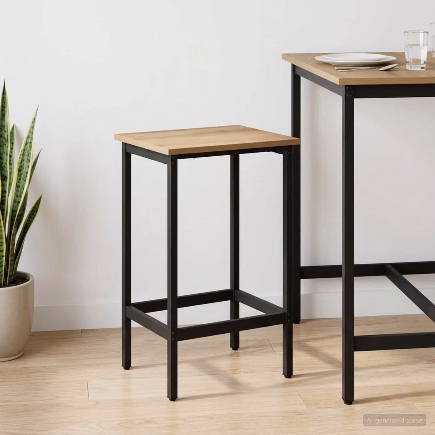 Sgabello da bar moderno vidaXL in legno e metallo color marrone L 40 cm x P 32 cm x H 74 cm