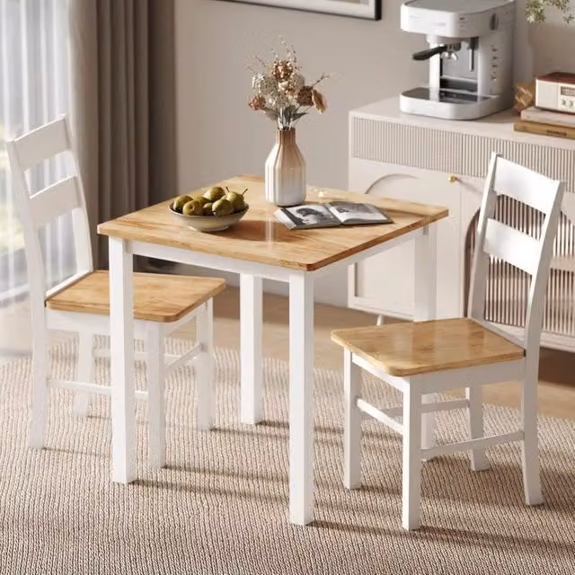 Tavolo da pranzo ULEVR 69x69x75 cm per 2-4 persone, in legno di gomma, finitura rovere e bianco
