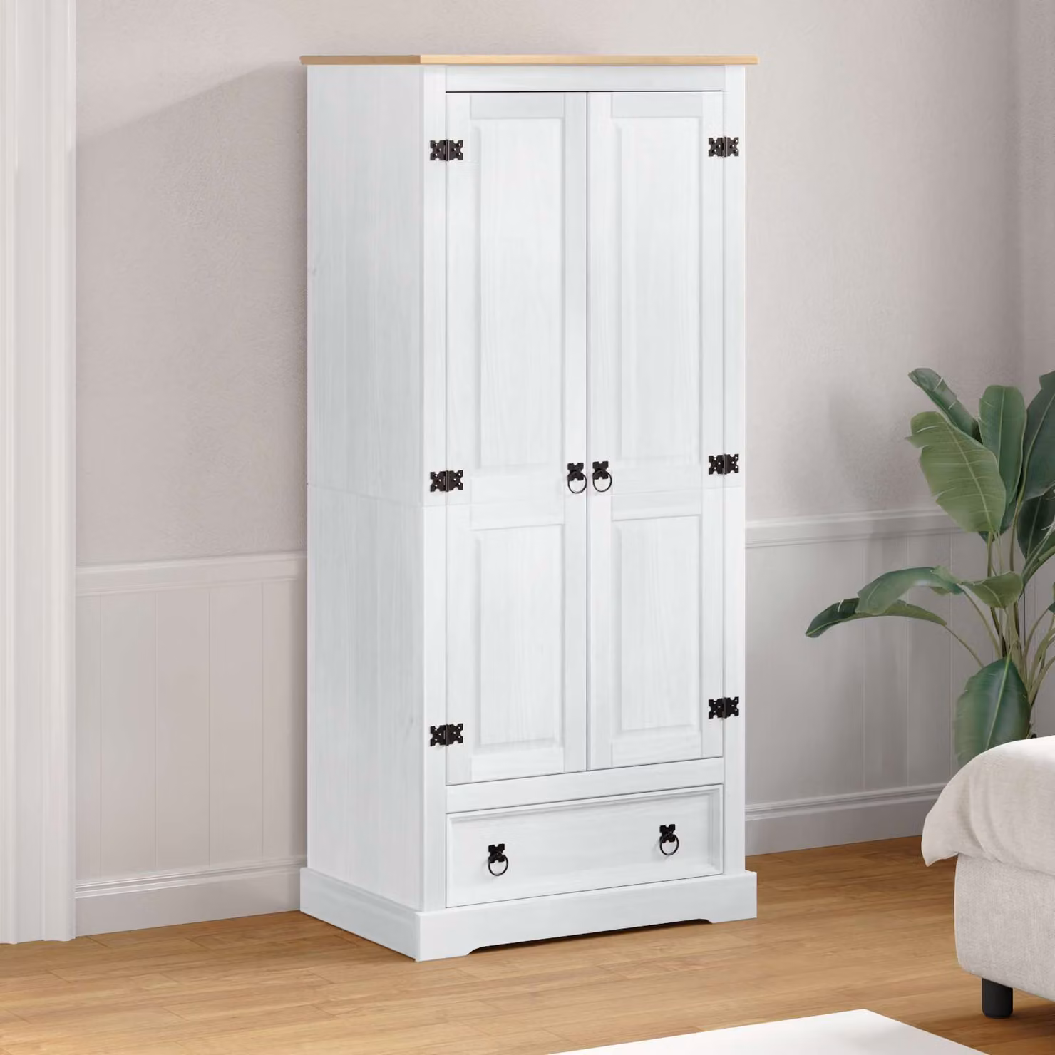 Armadio con cassetto e ripiani vidaXL in pino massello bianco L: 76 cm, P: 50 cm, H: 170 cm