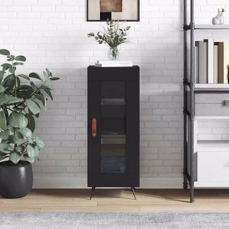 Credenza nera vidaXL in legno e metallo con finitura opaca, L 34,5 cm x P 34 cm x H 90 cm