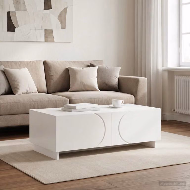 vidaXL Tavolino da salotto moderno in MDF bianco lucido L: 102 cm, P: 50,5 cm, H: 35 cm