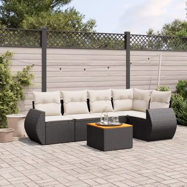 Set Divano da Giardino 6 pz con Cuscini Nero in Polyrattan 3257323