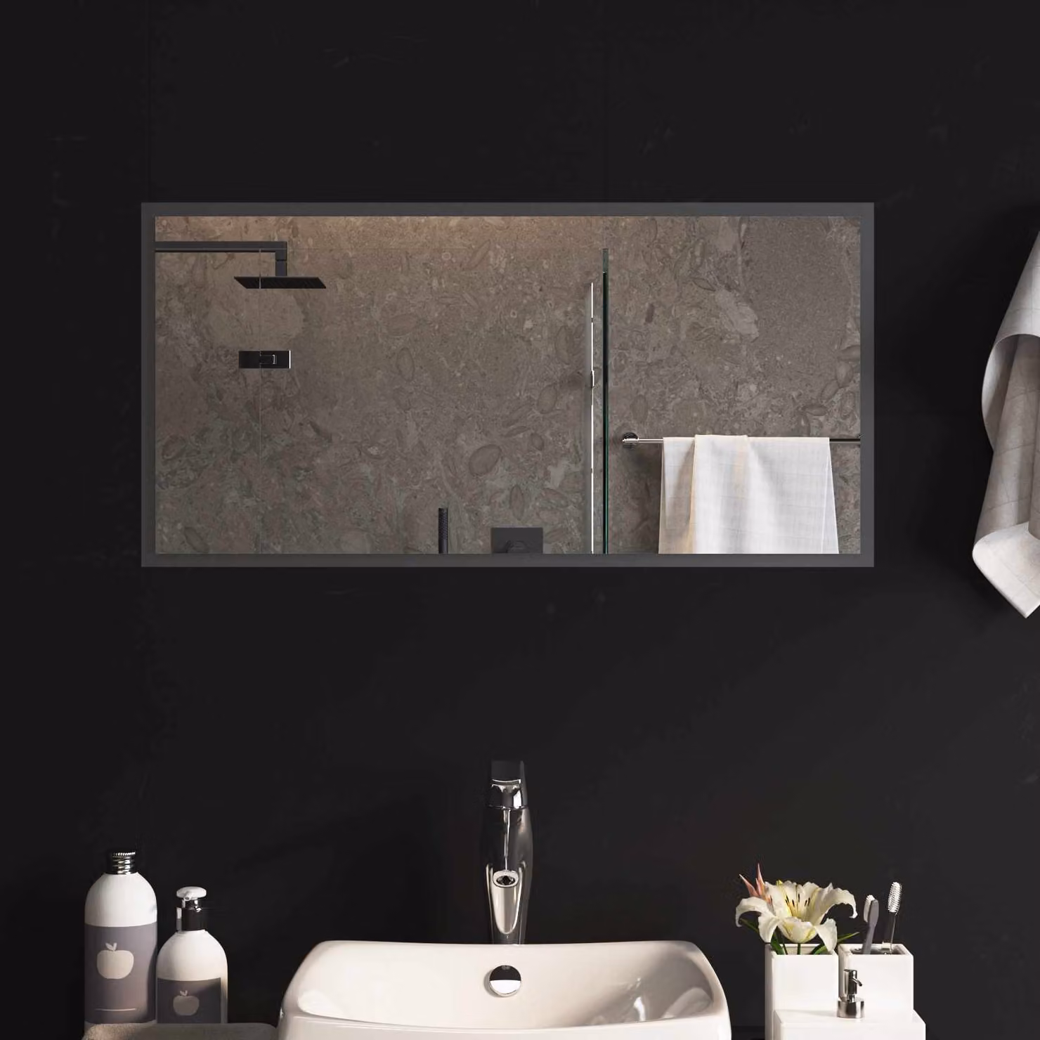 Specchio da bagno moderno vidaXL con illuminazione LED in vetro temperato, L 80 cm x P 40 cm