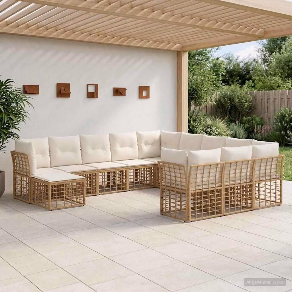 Maison Exclusive - Set da esterno per divano, composto da 12 pezzi. Tessuto in poliestere, naturale e color crema