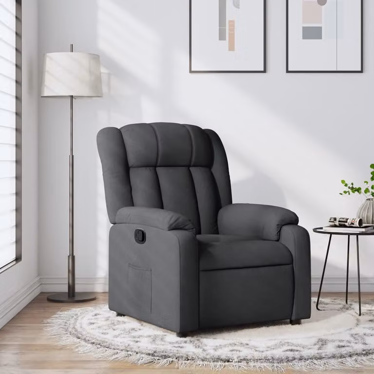 vidaXL Poltrona reclinabile relax in tessuto grigio con braccioli e struttura in legno e metallo