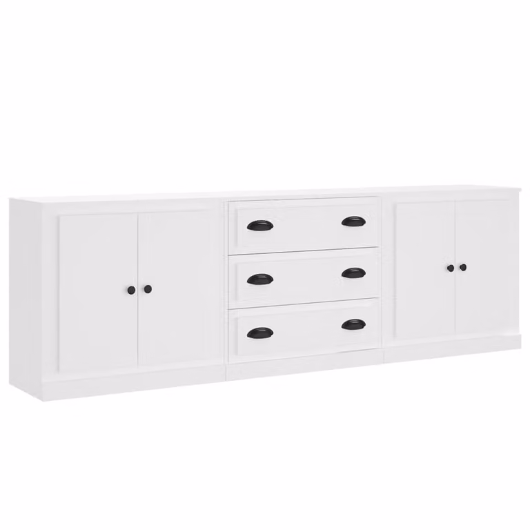 Credenze 3 pz Bianco in Legno Multistrato