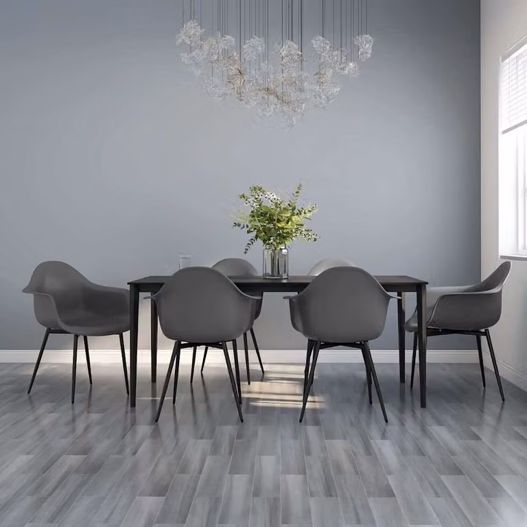 Set di 6 sedie da pranzo vidaXL in plastica e metallo grigie con design minimalista