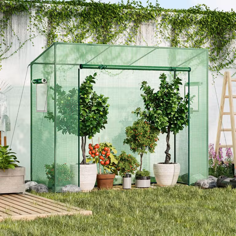 Serra da giardino Costway con struttura in metallo e copertura in PE verde, porta con cerniera arrotolabile, L/P/H: 200 x 77 x 169 cm