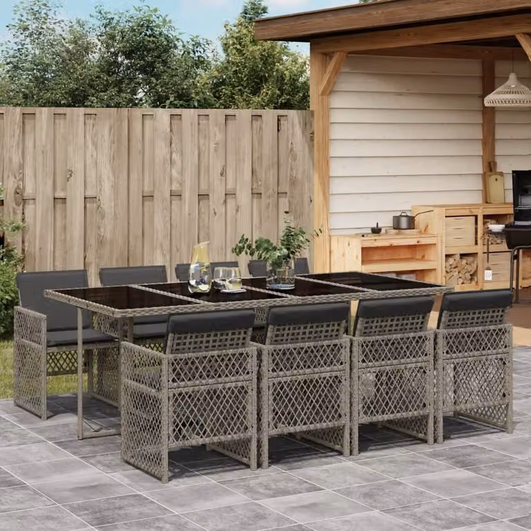 Maison Exclusive - Set da Pranzo da Giardino 9 pz con Cuscini in Polyrattan Grigio