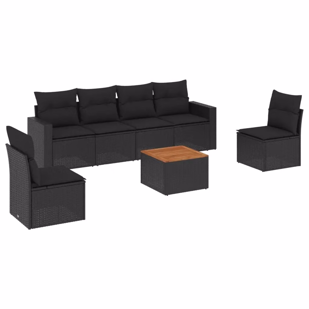 Set di divani da giardino vidaXL in polyrattan nero con 7 pezzi e cuscini inclusi – 2