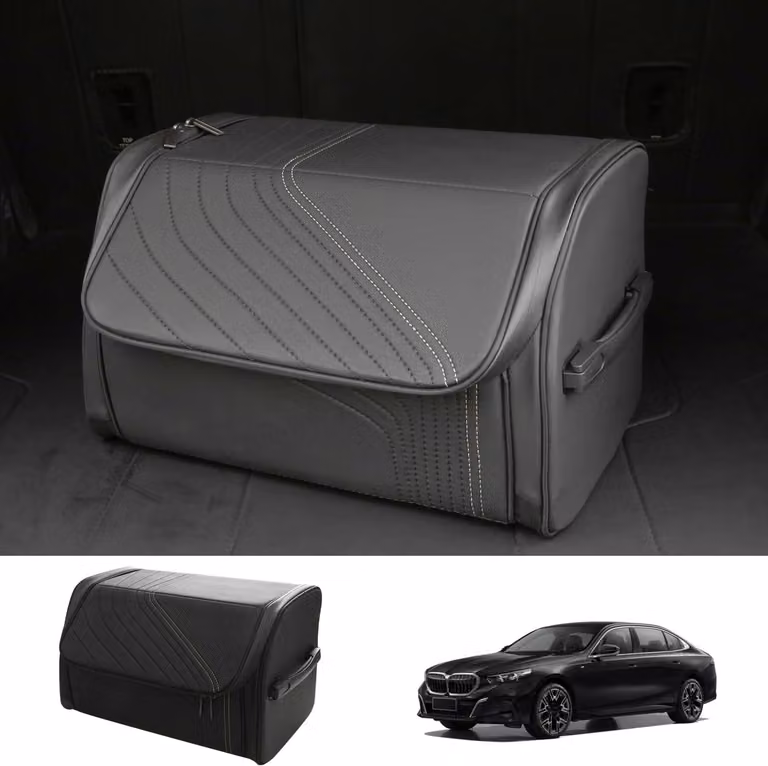 Organizzatore per il bagagliaio con coperchio, nero, in pelle, per SUV, contenitore portaoggetti