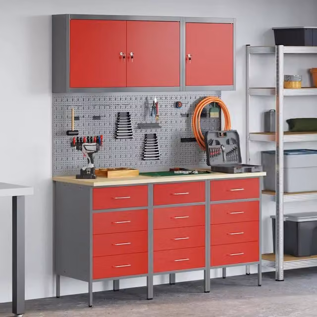 Mobile da lavoro con cassetto vidaXL 8 pezzi Rosso e Grigio