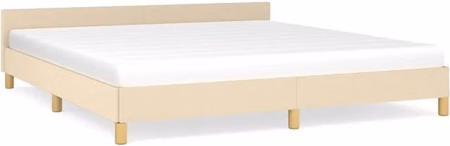 Letto matrimoniale moderno in tessuto beige con struttura imbottita e doghe in legno L: 180 cm, P: 200 cm, H: 186 cm