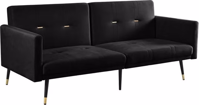 Divano Letto 2 Posti in Velluto Nero con Schienale Regolabile, Multifunzionale per Soggiorno e Camera