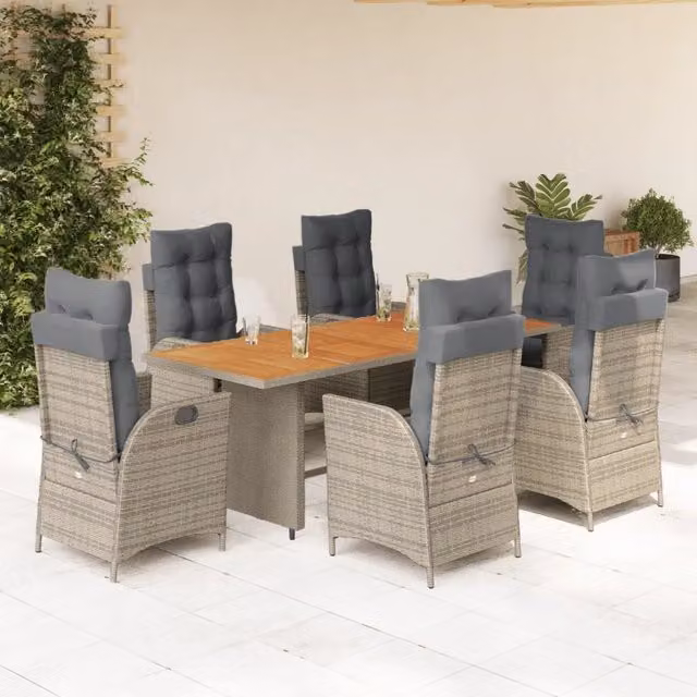 Set da pranzo da giardino moderno vidaXL in legno di acacia oliato e polyrattan grigio, 7 pezzi