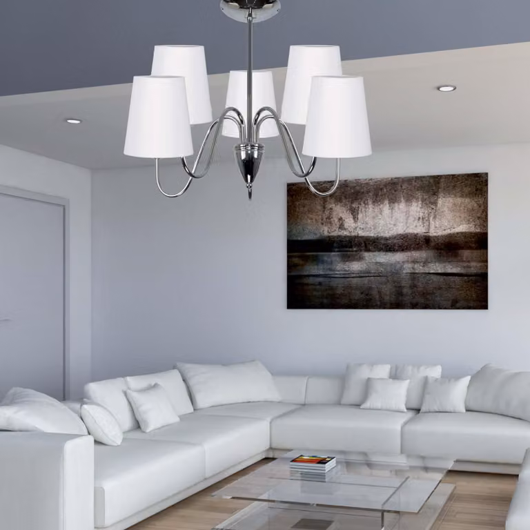 Lampada da soffitto di design KRIOS cromata con paralume bianco