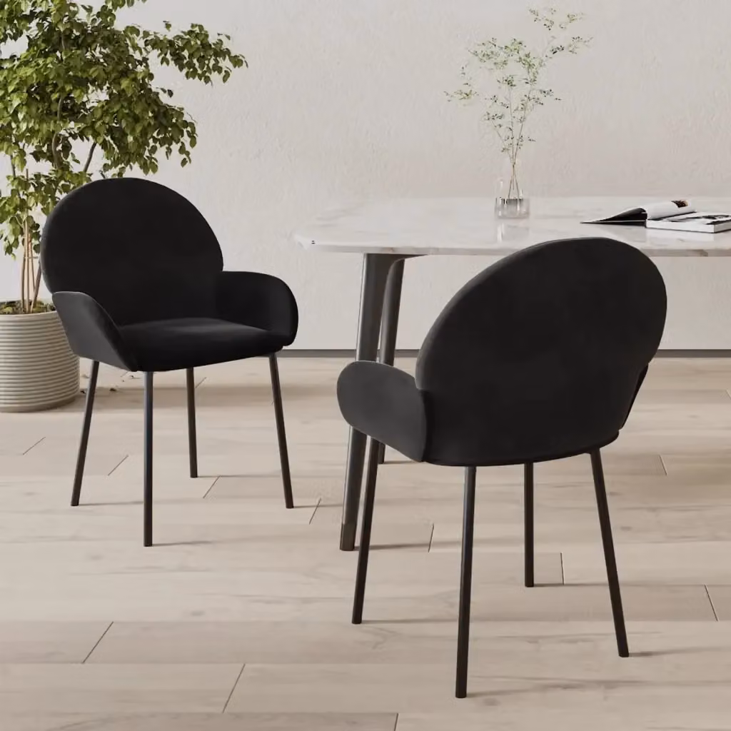 Set di 2 sedie da pranzo e cucina in velluto nero con struttura in metallo e braccioli – 2