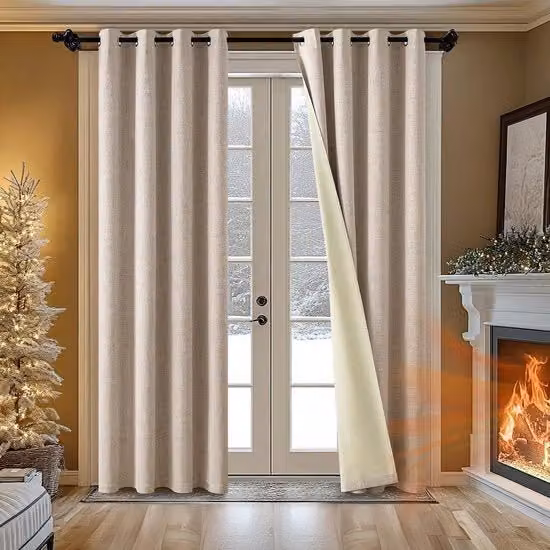 Gordini termoisolanti trasparenti con anelli - 100% Lino stile - Set da 2 - 140 x 225 cm