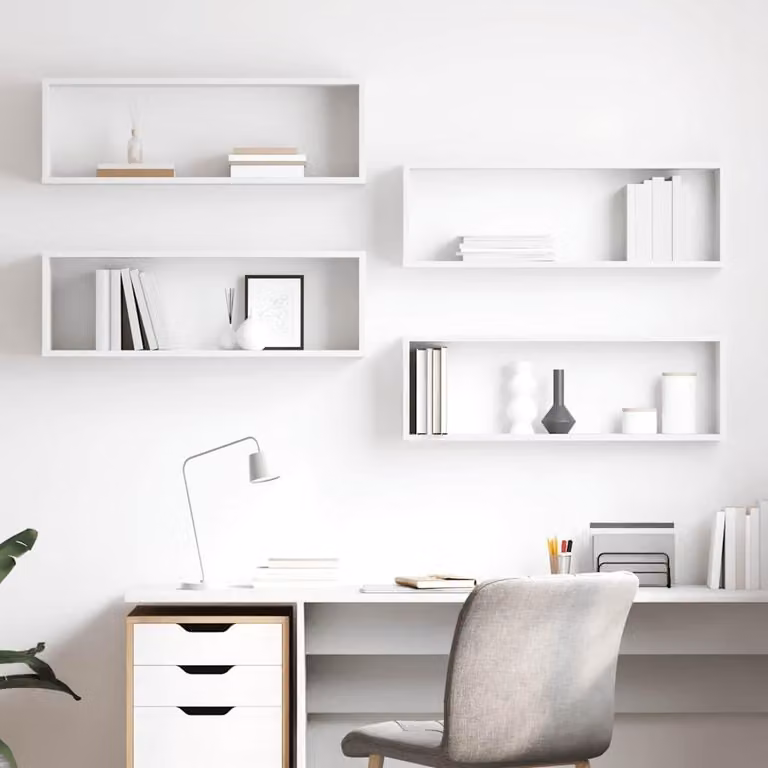 Set di 4 appendiabiti da parete in legno trattato, colore bianco, dimensioni 80 x 15 x 26,5 cm