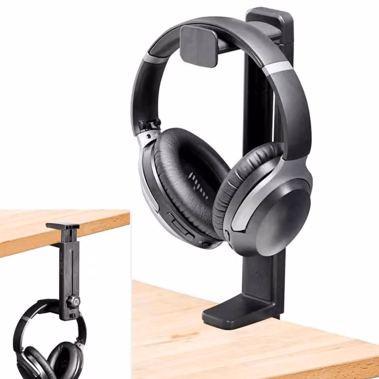 Supporto regolabile per cuffie, 2-in-1, colore nero, per scrivania