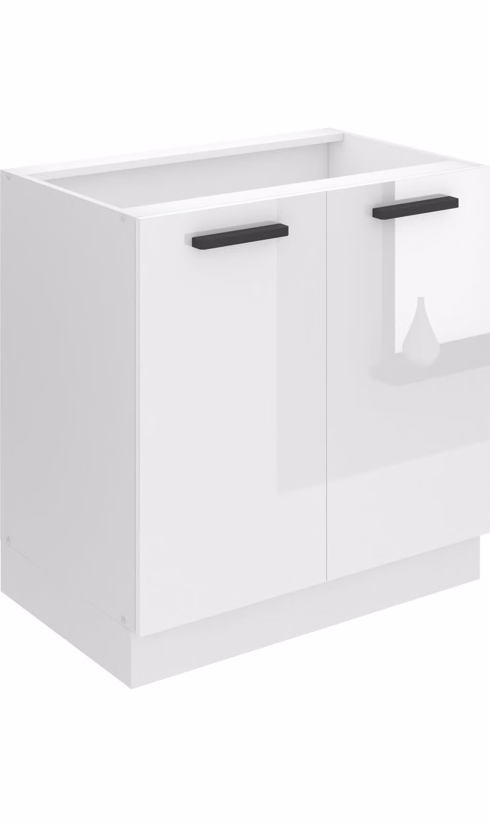 Base da cucina Belini, base da cucina larga 80 cm. Base per cucina SD senza piano di lavoro. Mobile da cucina a 2 ante, bianco lucido