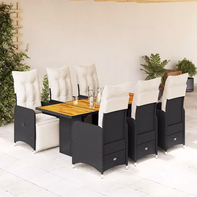 Set da Bistrò da Giardino 7 pz con Cuscini Nero in Polyrattan 3277133
