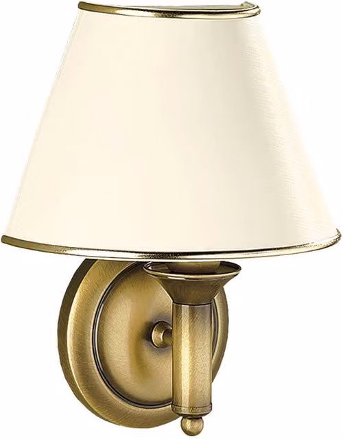 Applique classica Jupiter in ottone patinato con paralume ecru e attacco E27