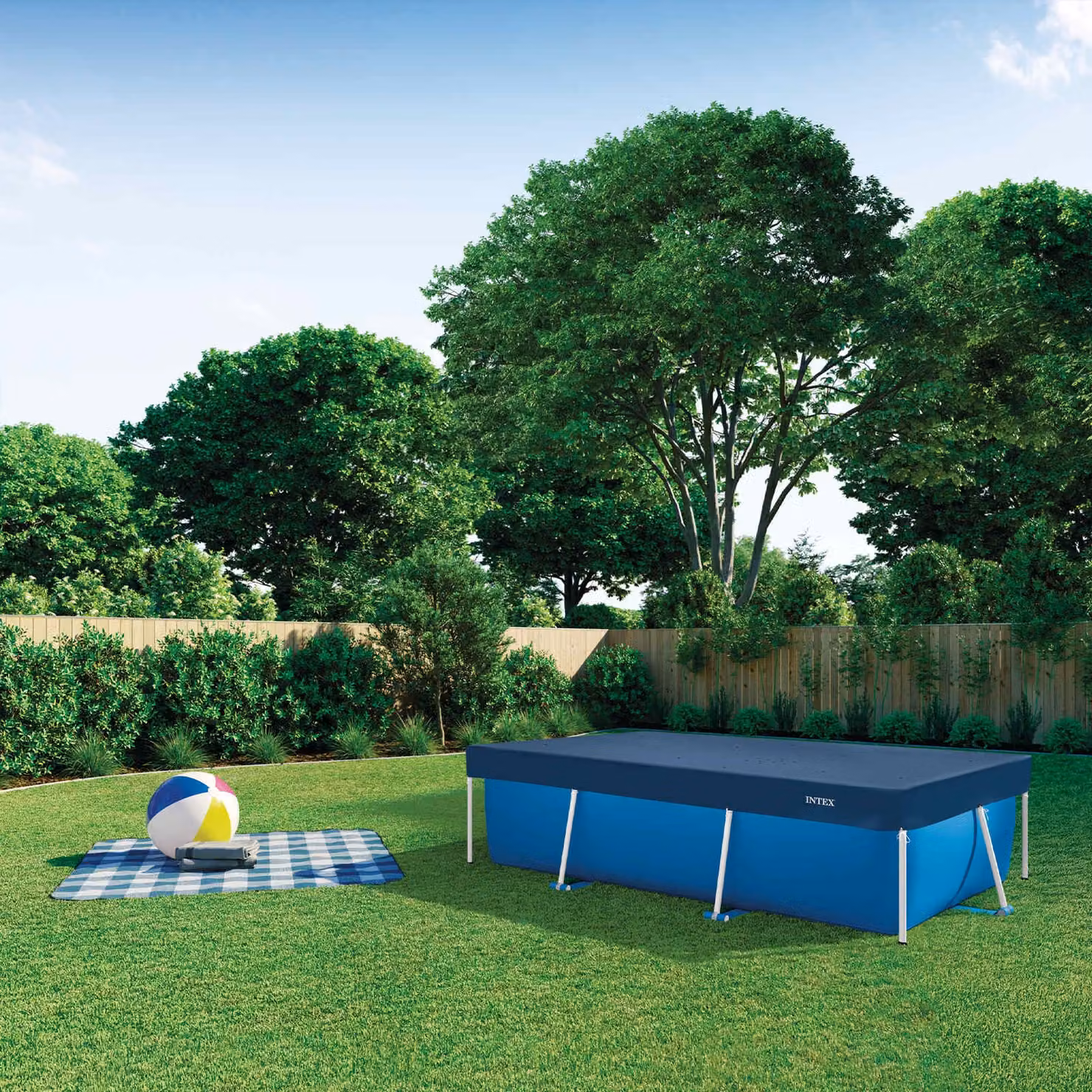 Copertura per piscina rettangolare INTEX in PVC e PET blu e grigio L: 300 cm, P: 200 cm