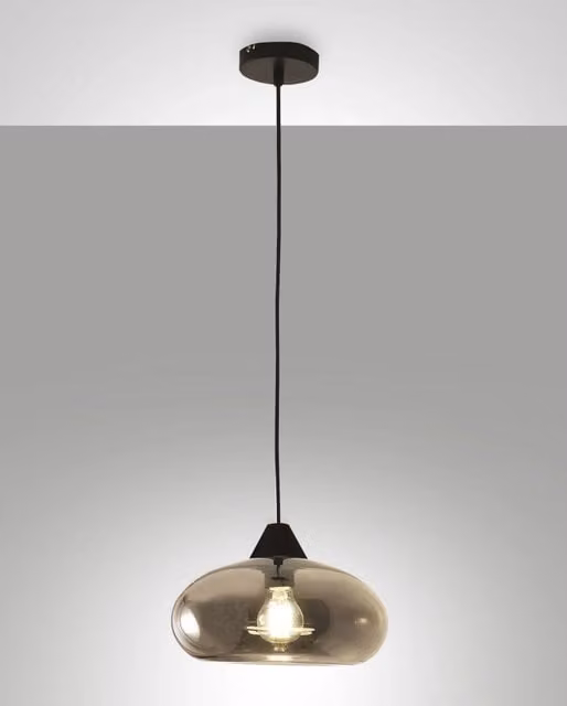 Lampada a Sospensione Fabas Ela in Metallo e Vetro Grigio, Design Moderno, Attacco E27, Diametro: 27 cm