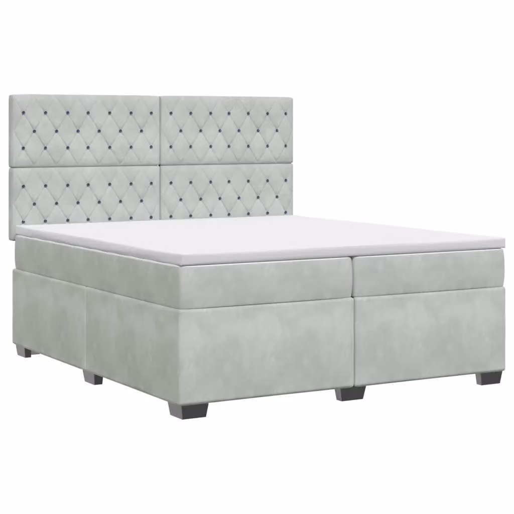 Letto box spring con materasso vidaXL in velluto grigio e bianco L/P/H: 200 x 200 x 140,5 cm – 2