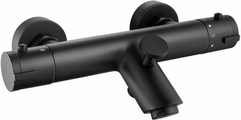 Termostato per rubinetto - Nero - Miscelatore per doccia - Miscelatore termostatico - Blocco di sicurezza a 38 °C - Realizzato in ottone resistente - Miscelatore per doccia