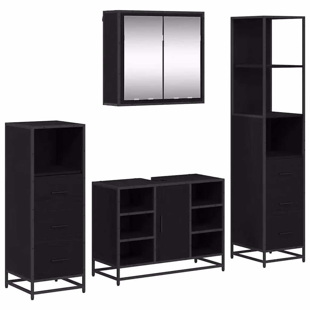 Set di mobili per il bagno moderno vidaXL 4 pezzi in legno e metallo nero opaco L/P/H: 80 x 33 x 166 cm – 2