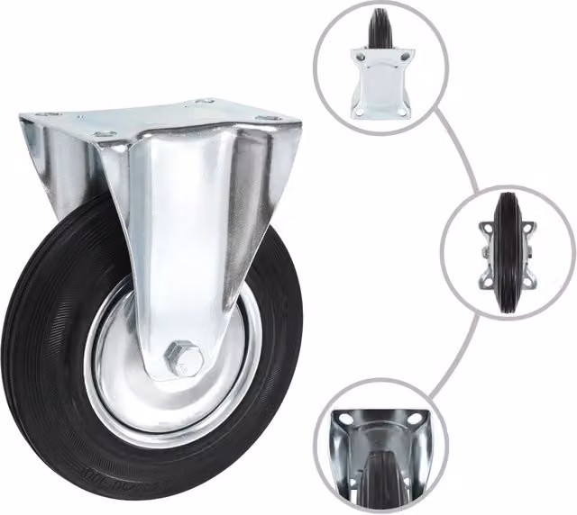 Set di 16 ruote fisse vidaXL in gomma e zinco galvanizzato, colore nero, diametro 200 mm