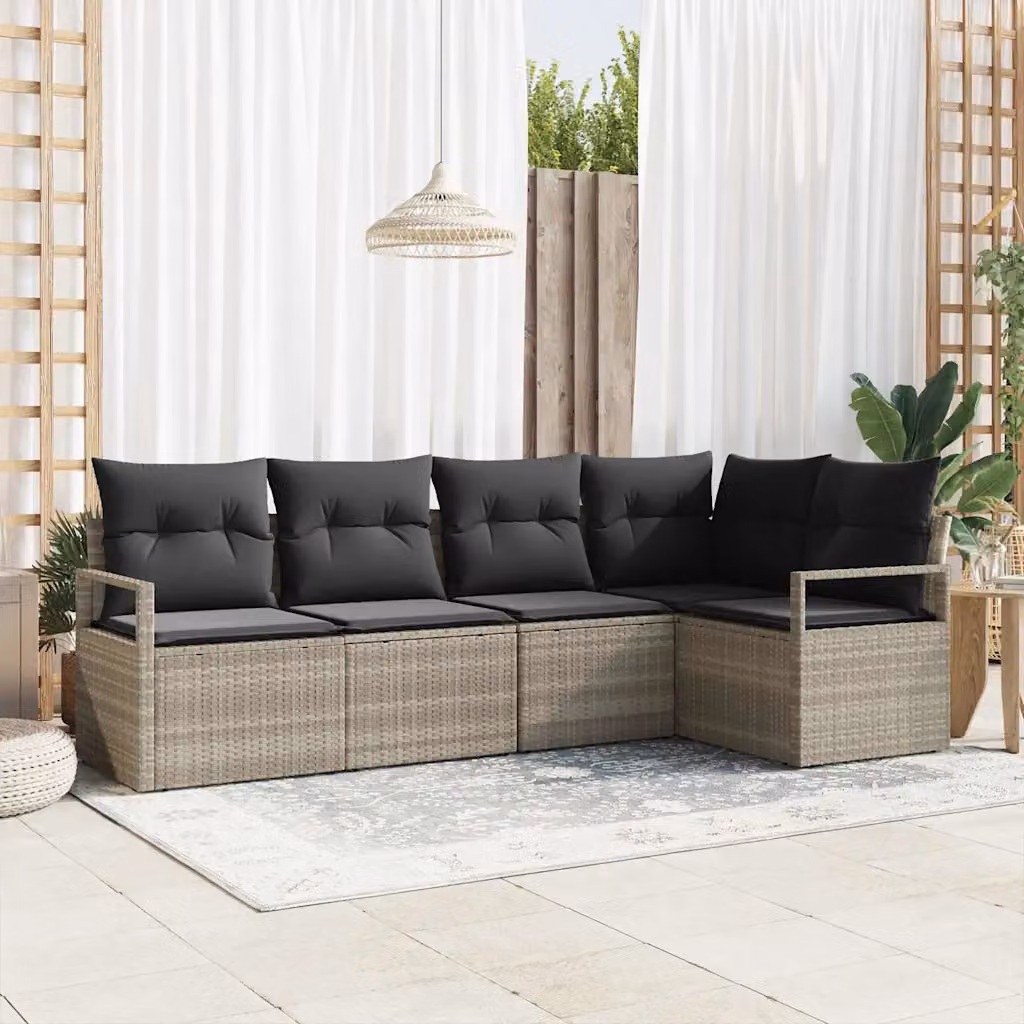 Set di divani da giardino vidaXL a forma di L in polyrattan grigio con cuscini inclusi – 1