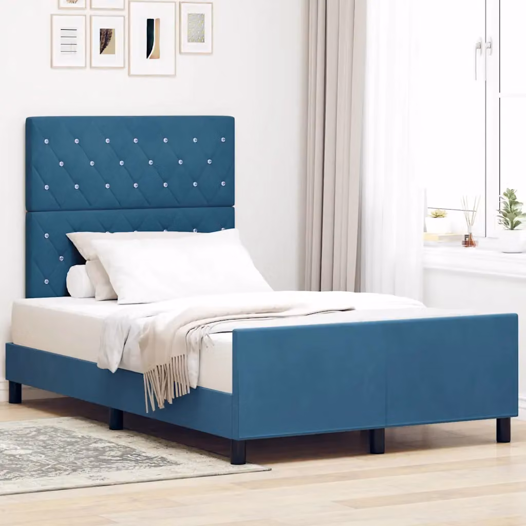 Letto a molle con testiera vidaXL in velluto blu, L/P/H: 120 x 200 x 207 cm – 1