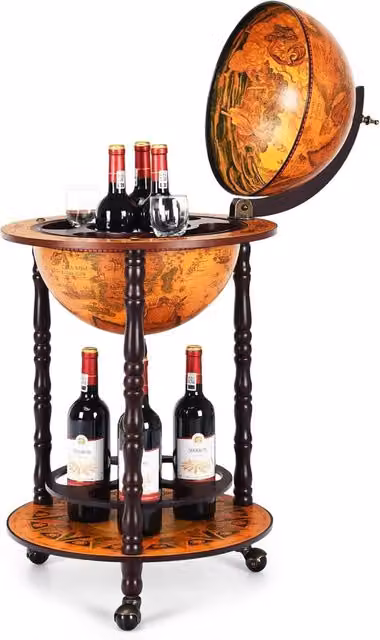 Mappamondo Bar Mobile con Ruote Costway in Stile Retrò Marittimo, Colore Marrone, H 88 x L 45 x P 45 cm – 1