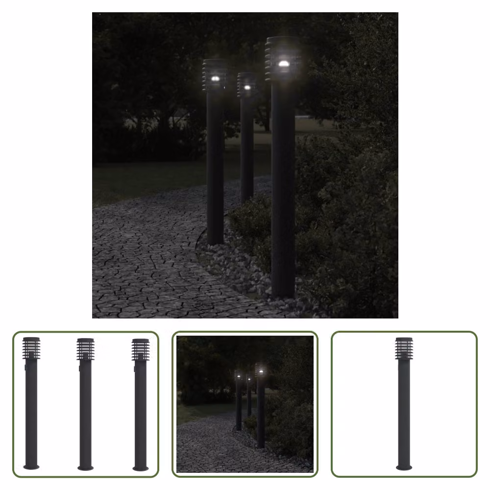 The Living Store Luci da sentiero con presa 3 pz. nero 110 cm acciaio inox
