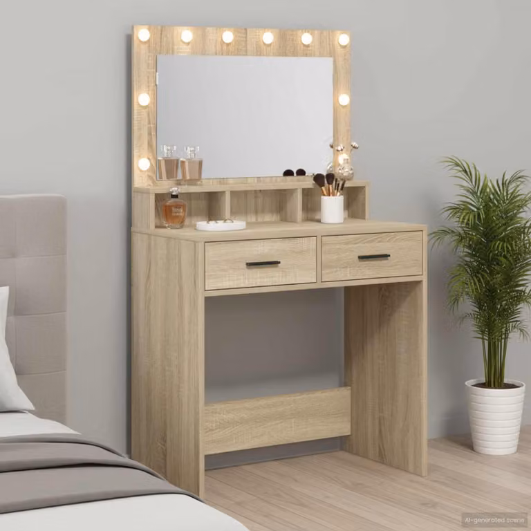 vidaXL Tavolo da Trucco Moderno in Rovere, L: 79 cm, P: 41 cm, H: 135 cm