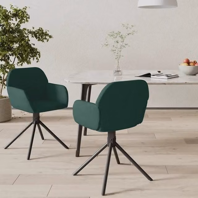 Set di 2 sedie da pranzo girevoli vidaXL in velluto verde con base in metallo e MDF